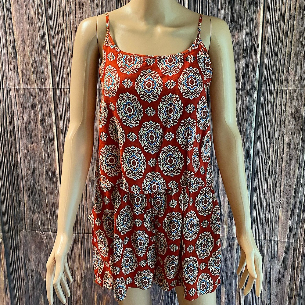 EARTHBOUND Rust Red Medallion Print Spaghetti-Strap Romper